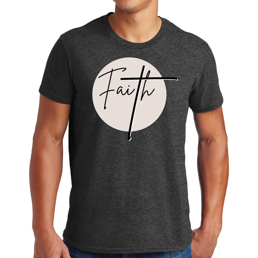 Mens Graphic T-shirt Faith - Christian Affirmation - Black and Beige - Mens