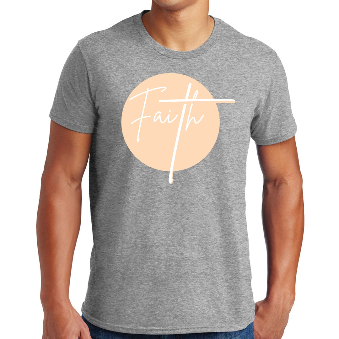 Mens Graphic T-shirt Faith - Christian Affirmation - Peach and White - Mens