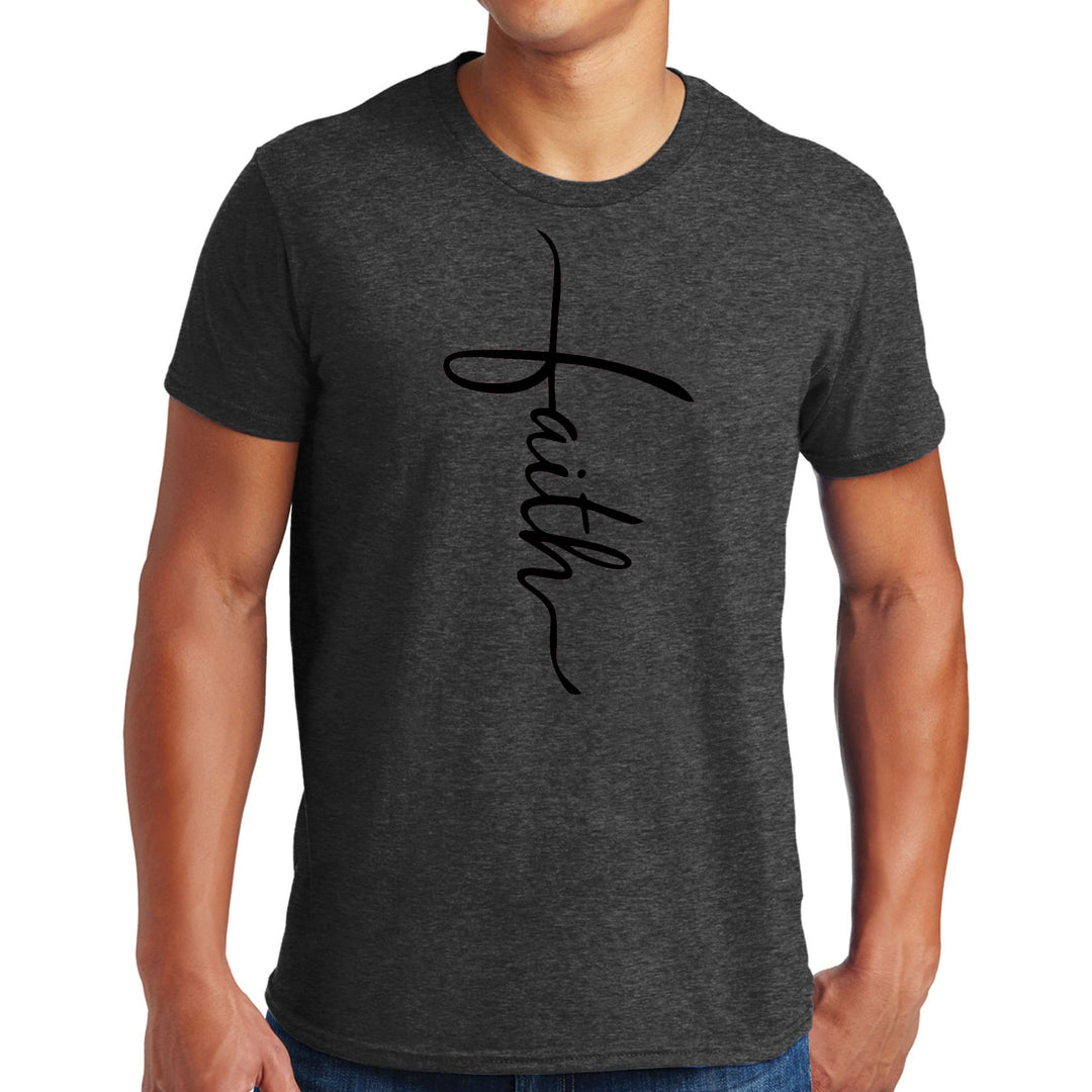 Mens Graphic T-shirt Faith Script Cross Black Illustration - Mens | T-Shirts