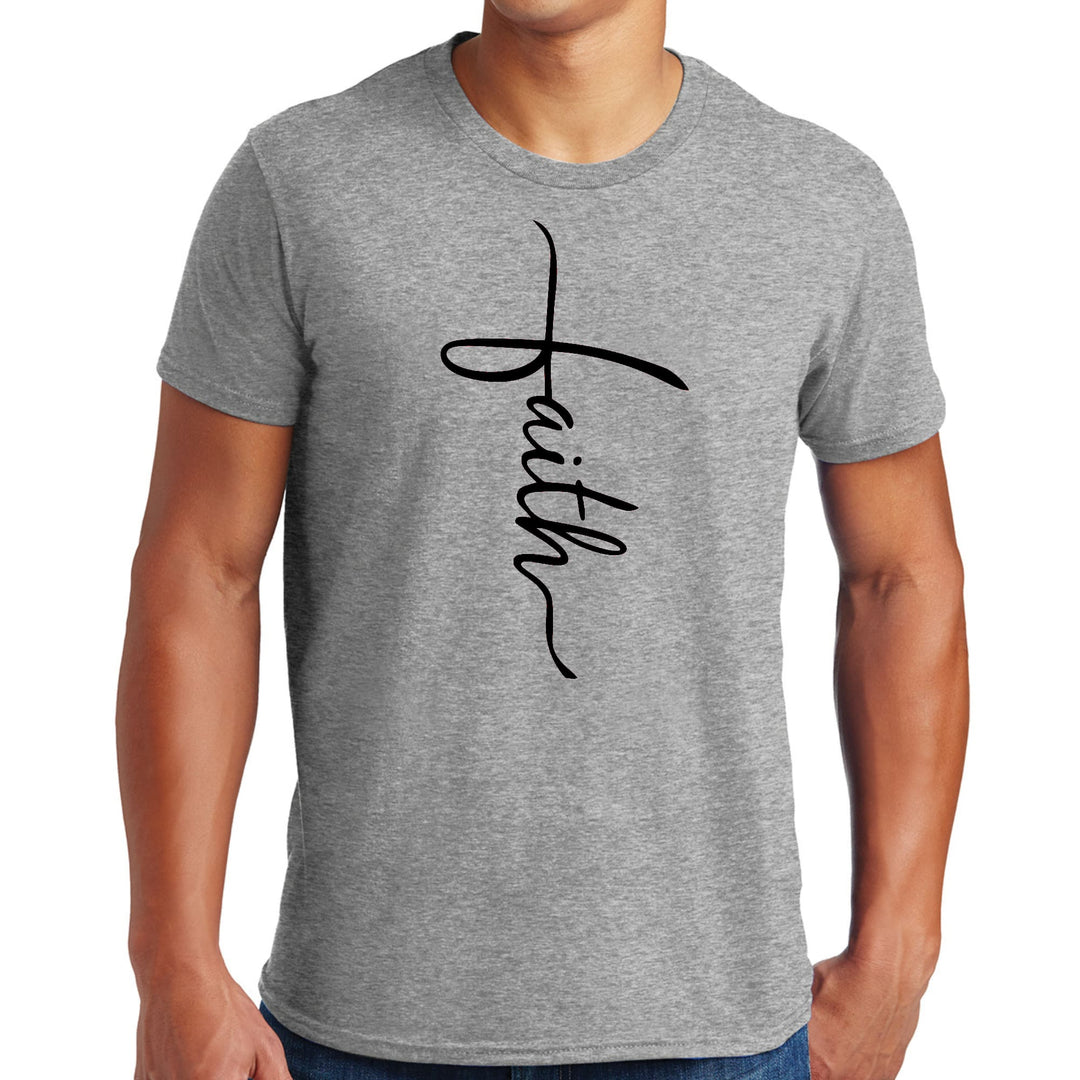 Mens Graphic T-shirt Faith Script Cross Black Illustration - Mens | T-Shirts