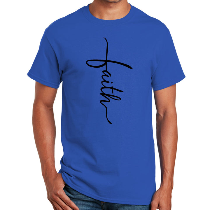 Mens Graphic T-shirt Faith Script Cross Black Illustration - Mens | T-Shirts