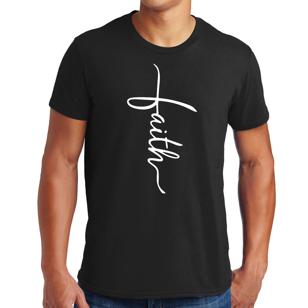 Mens Graphic T-shirt Faith Script Cross Illustration - Mens | T-Shirts