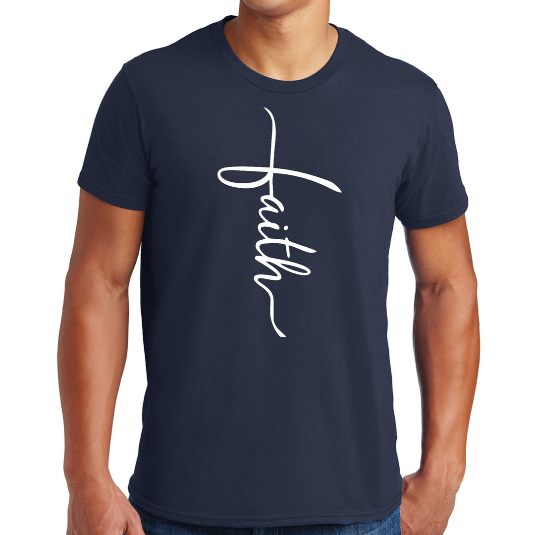 Mens Graphic T-shirt Faith Script Cross Illustration - Mens | T-Shirts