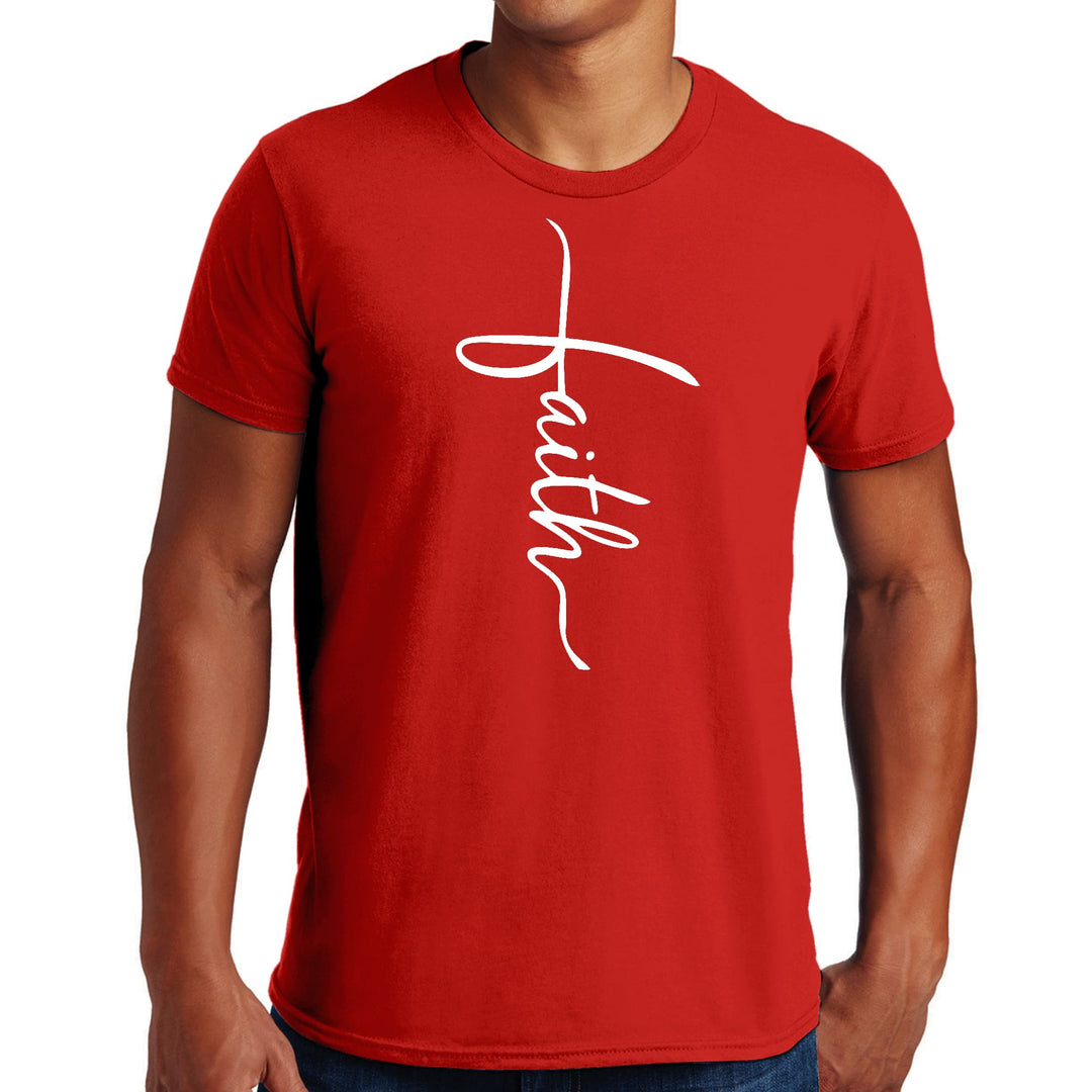 Mens Graphic T-shirt Faith Script Cross Illustration - Mens | T-Shirts