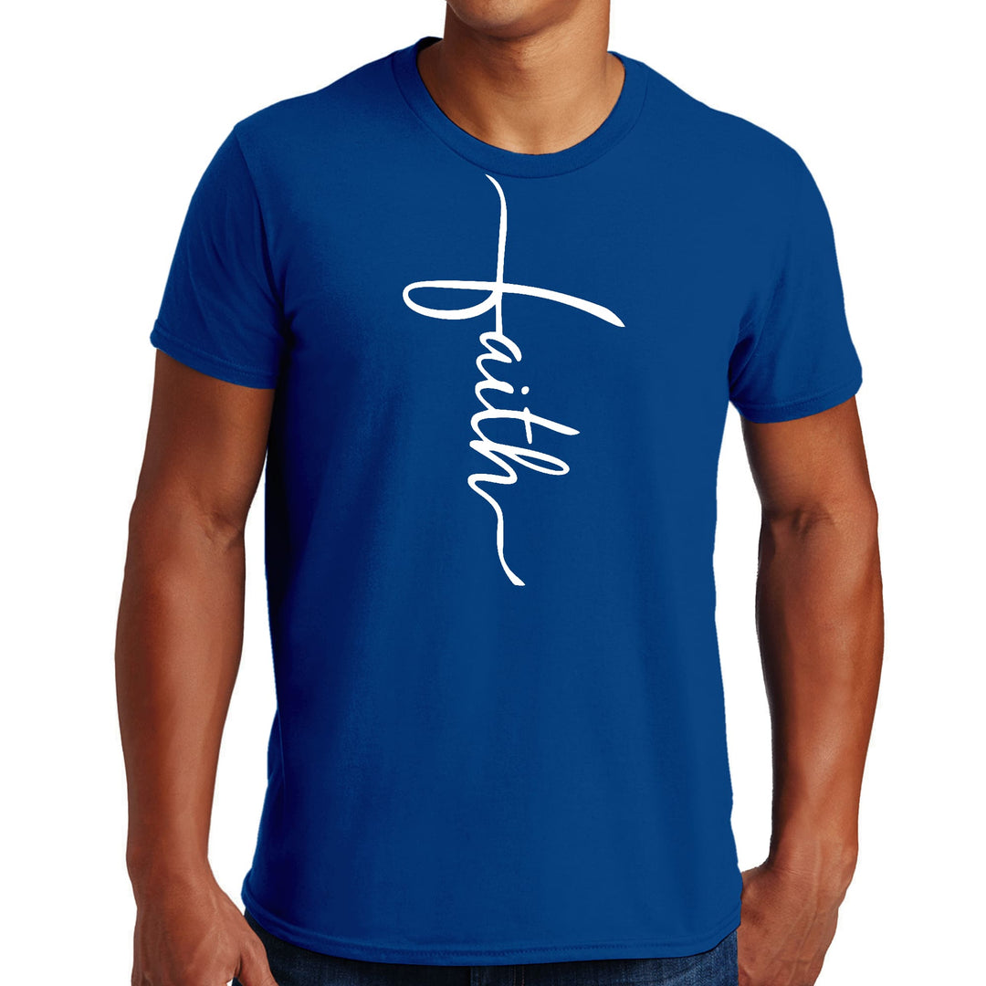 Mens Graphic T-shirt Faith Script Cross Illustration - Mens | T-Shirts