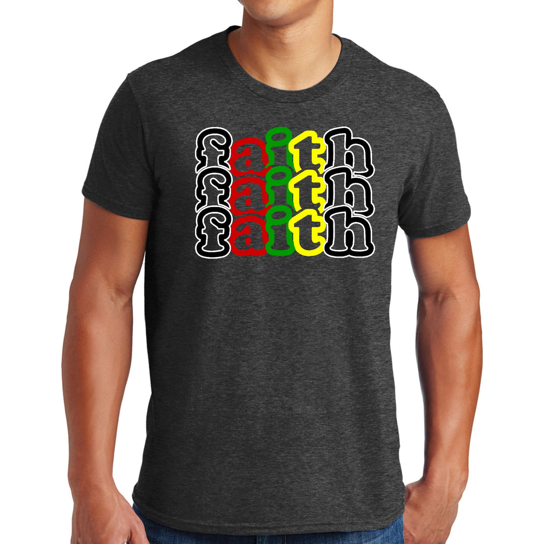 Mens Graphic T-shirt Faith Stack Multicolor Black Illustration - Mens | T-Shirts