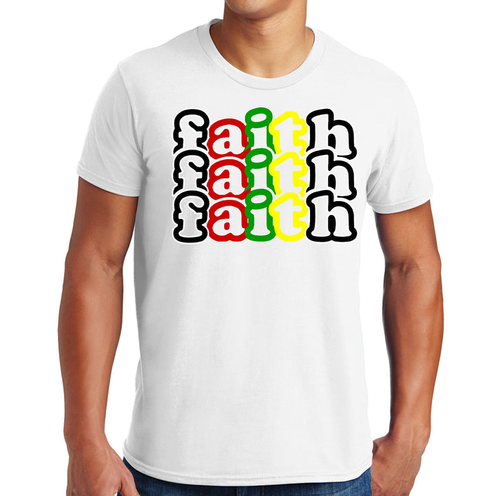 Mens Graphic T-shirt Faith Stack Multicolor Black Illustration - Mens | T-Shirts