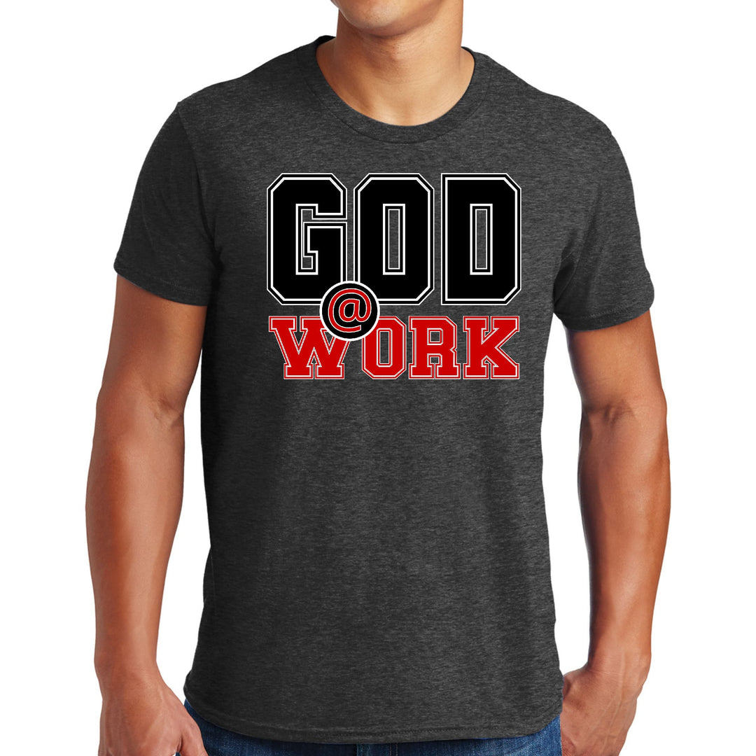 Mens Graphic T-shirt God @ Work Black and Red Print - Mens | T-Shirts