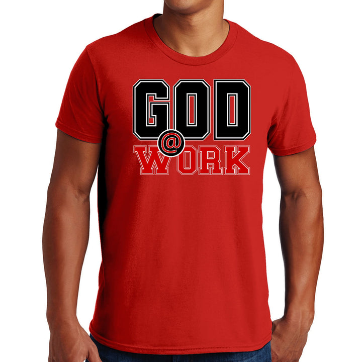 Mens Graphic T-shirt God @ Work Black and Red Print - Mens | T-Shirts