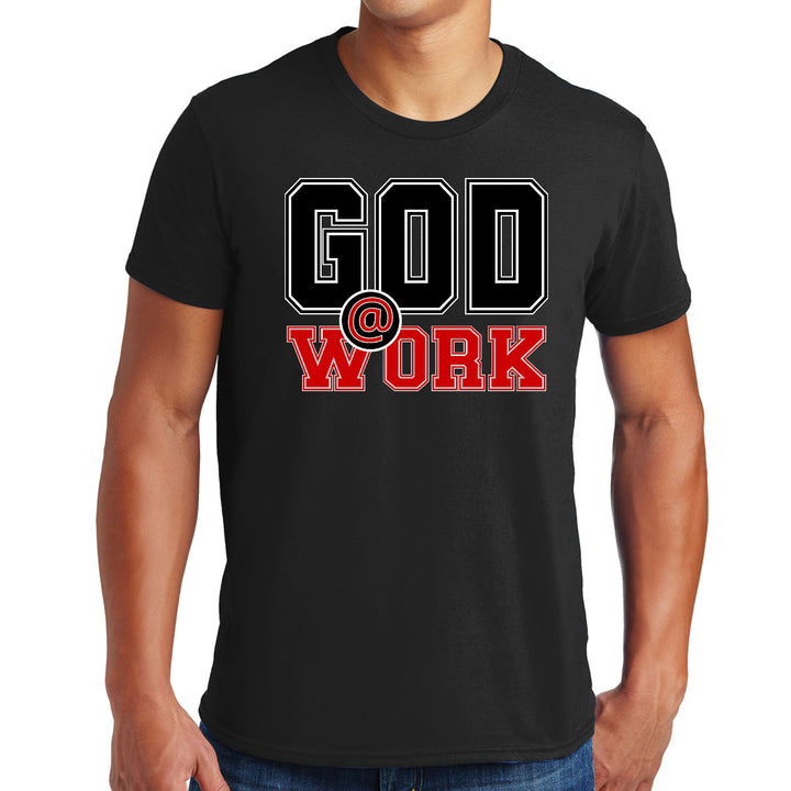 Mens Graphic T-shirt God @ Work Black and Red Print - Mens | T-Shirts