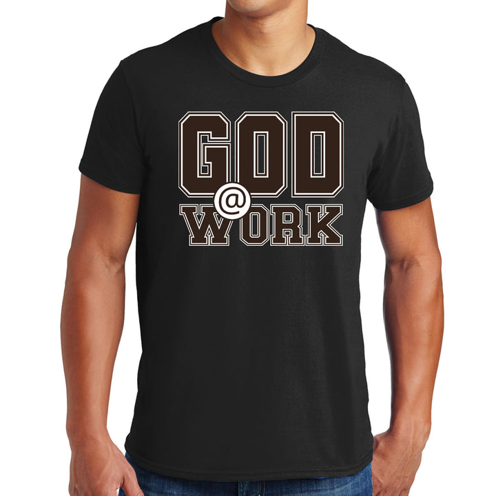 Mens Graphic T-shirt God @ Work Brown and White Print - Mens | T-Shirts