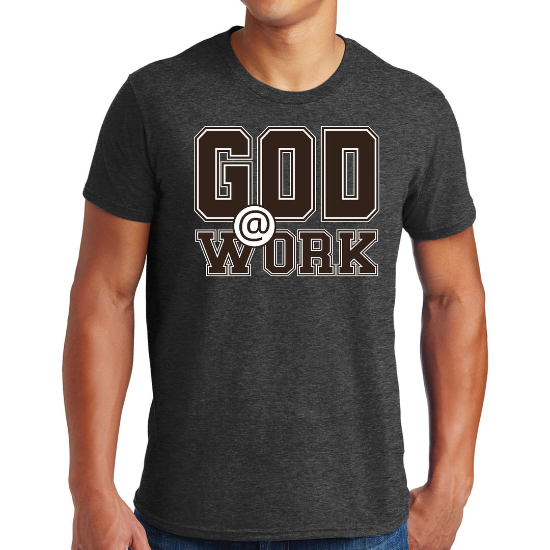 Mens Graphic T-shirt God @ Work Brown and White Print - Mens | T-Shirts