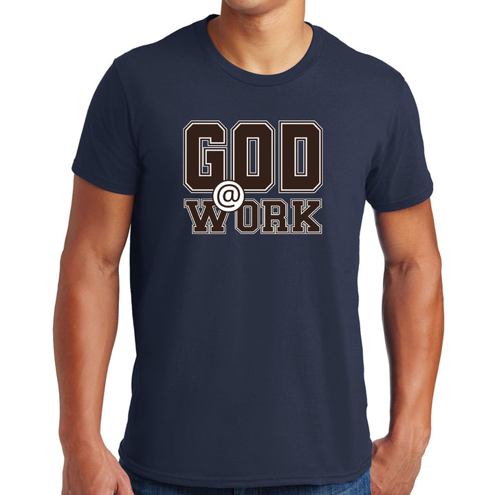 Mens Graphic T-shirt God @ Work Brown And White Print - Mens | T-Shirts
