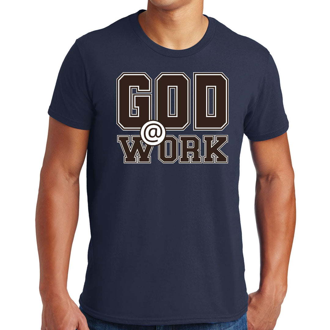 Mens Graphic T-shirt God @ Work Brown and White Print - Mens | T-Shirts