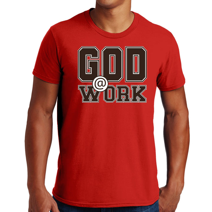 Mens Graphic T-shirt God @ Work Brown and White Print - Mens | T-Shirts