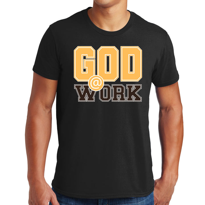 Mens Graphic T-shirt God @ Work Golden Yellow and Brown Print - Mens | T-Shirts