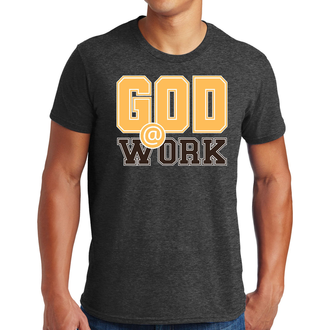 Mens Graphic T-shirt God @ Work Golden Yellow and Brown Print - Mens | T-Shirts