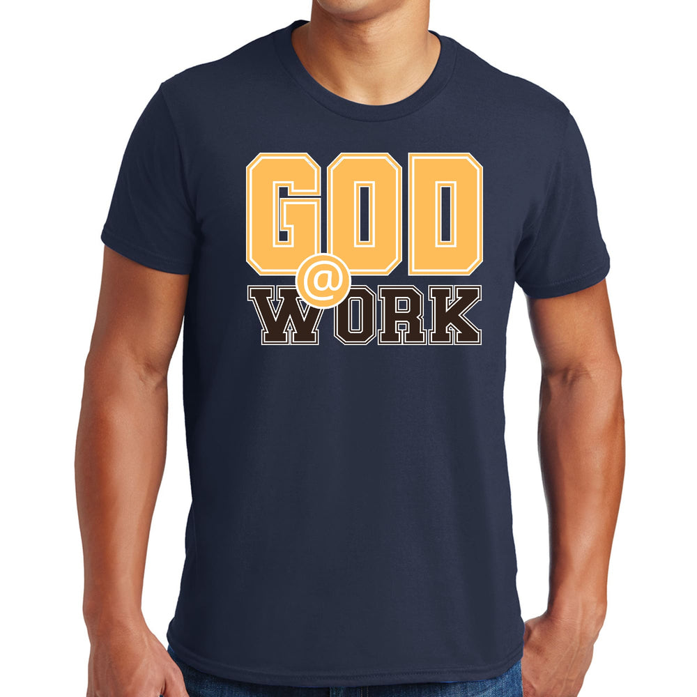 Mens Graphic T-shirt God @ Work Golden Yellow and Brown Print - Mens | T-Shirts