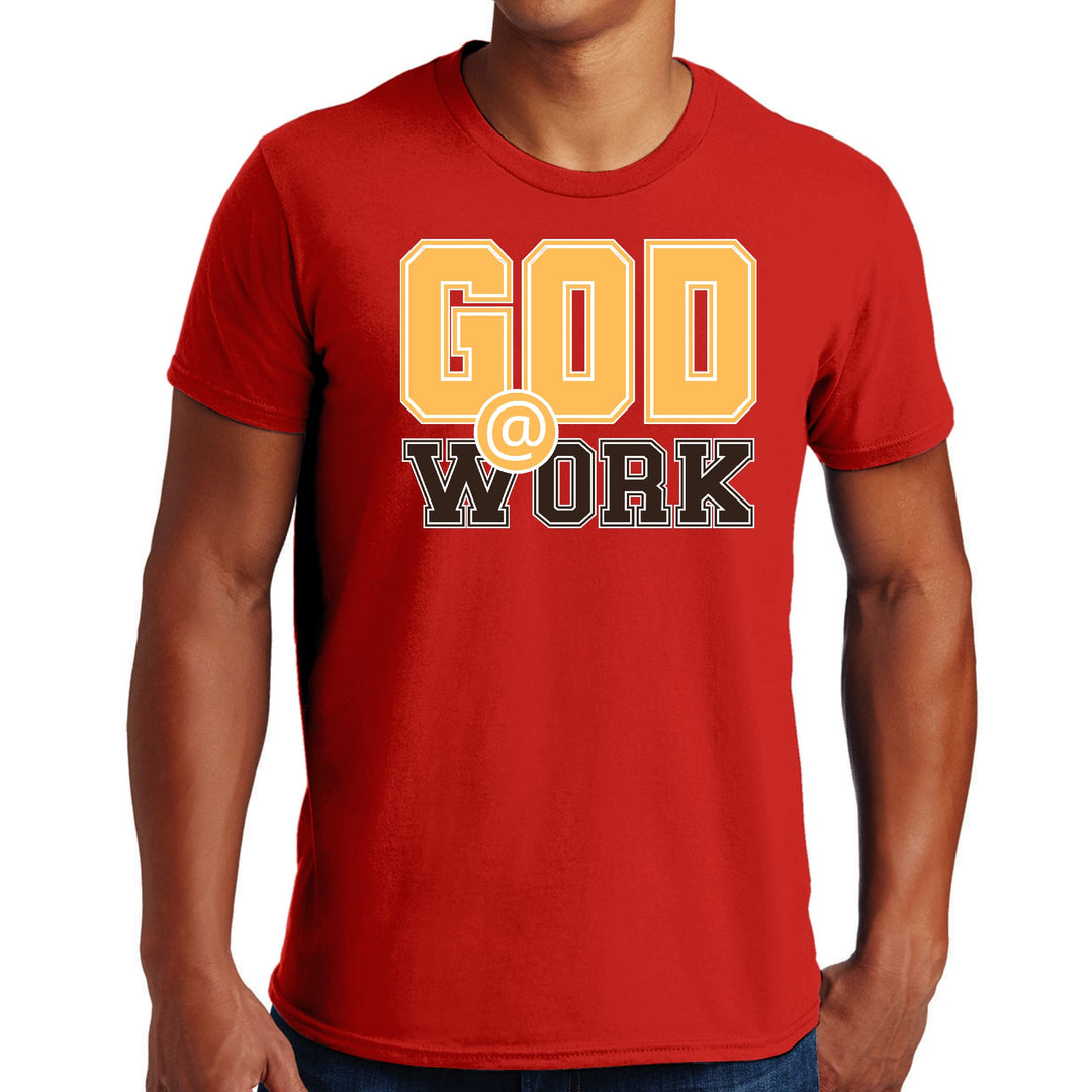 Mens Graphic T-shirt God @ Work Golden Yellow and Brown Print - Mens | T-Shirts