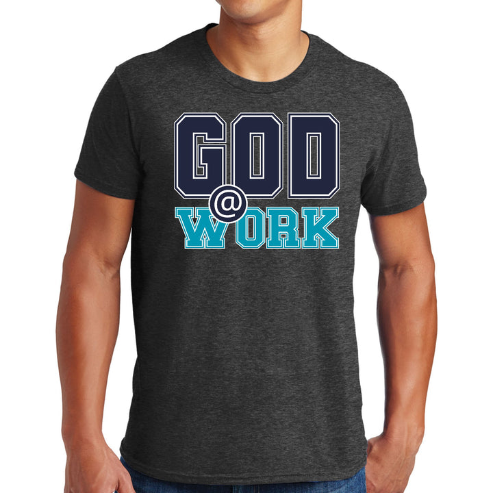 Mens Graphic T-shirt God @ Work Navy Blue and Blue Green Print - Mens | T-Shirts