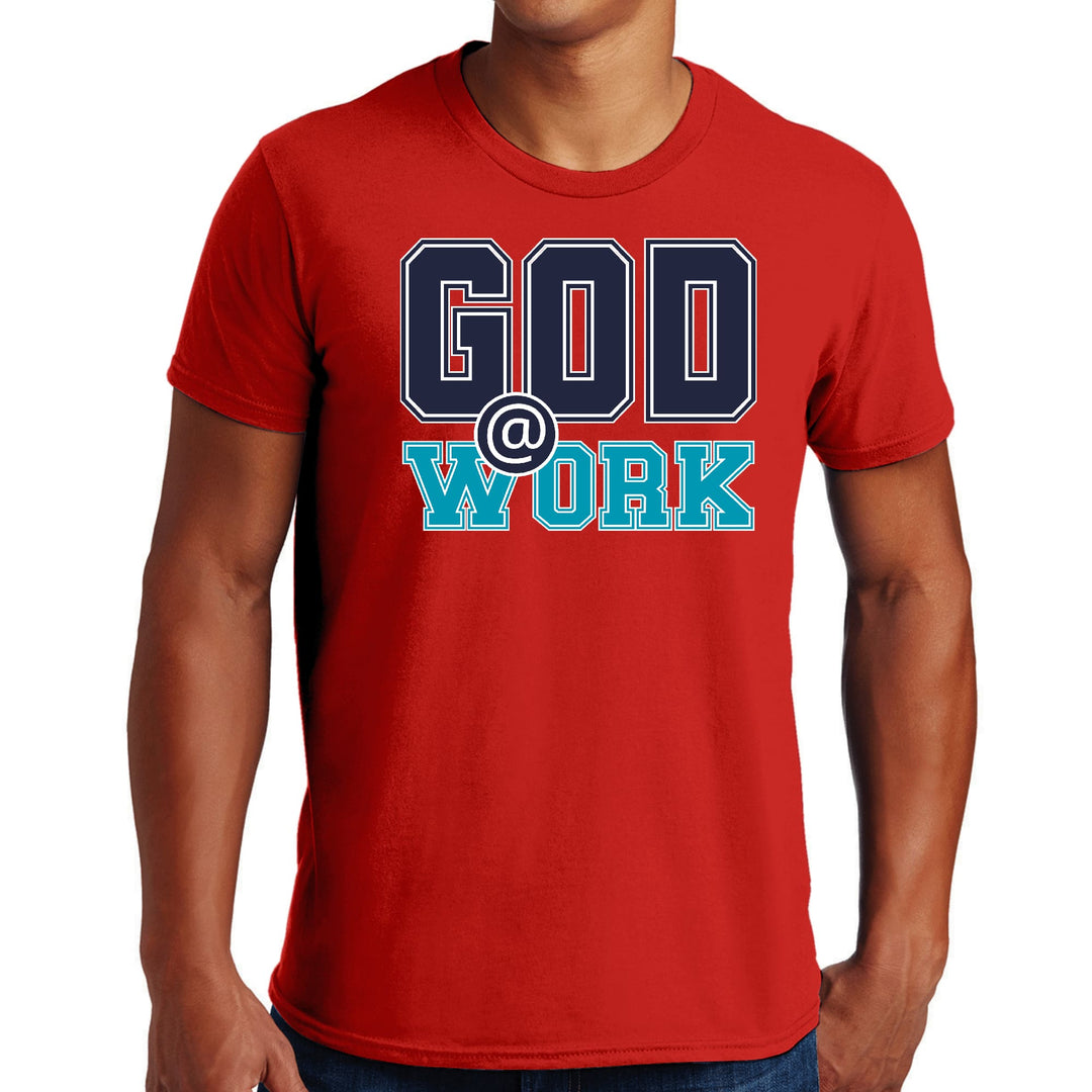 Mens Graphic T-shirt God @ Work Navy Blue and Blue Green Print - Mens | T-Shirts