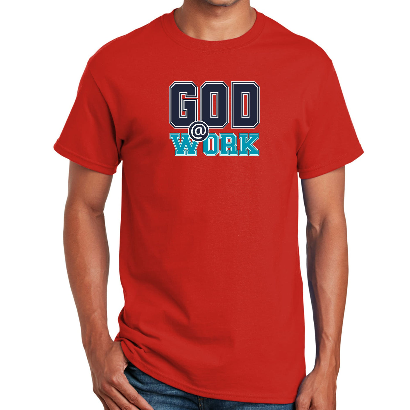Mens Graphic T-shirt God @ Work Navy Blue And Blue Green Print - Mens | T-Shirts