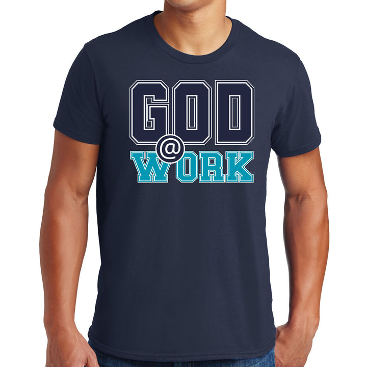 Mens Graphic T-shirt God @ Work Navy Blue and Blue Green Print - Mens | T-Shirts