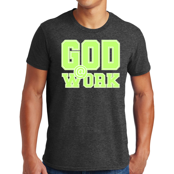 Mens Graphic T-shirt God @ Work Neon Green and White Print - Mens | T-Shirts