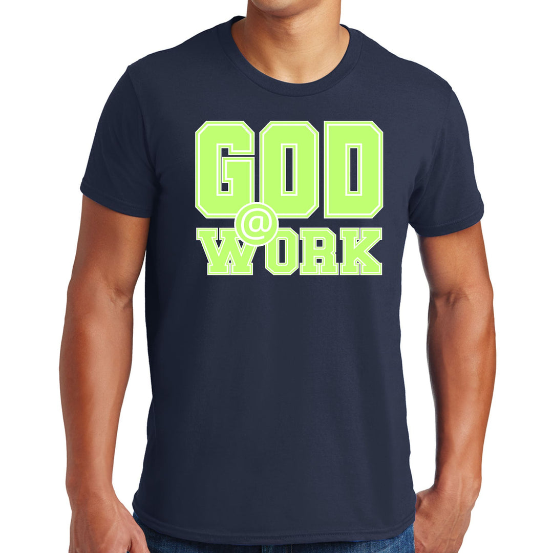 Mens Graphic T-shirt God @ Work Neon Green and White Print - Mens | T-Shirts