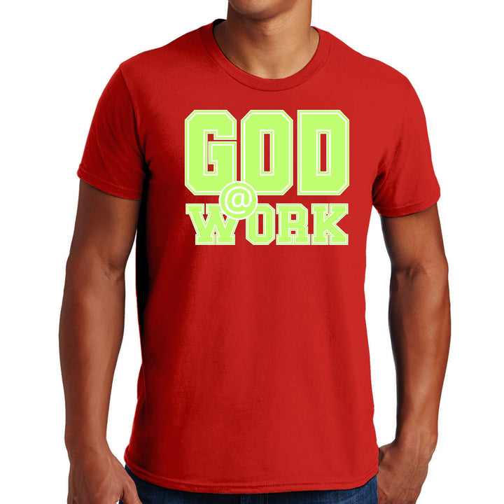 Mens Graphic T-shirt God @ Work Neon Green and White Print - Mens | T-Shirts