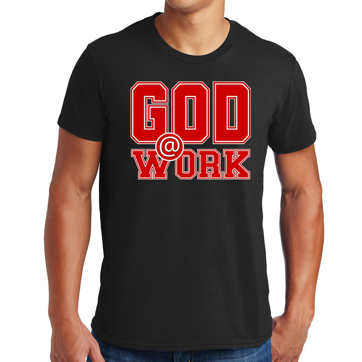 Mens Graphic T-shirt God @ Work Red and White Print - Mens | T-Shirts