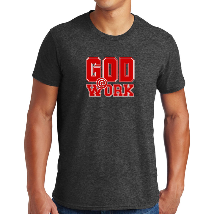 Mens Graphic T-shirt God @ Work Red And White Print - Mens | T-Shirts