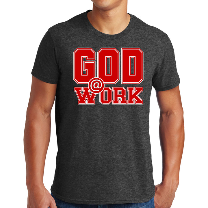 Mens Graphic T-shirt God @ Work Red and White Print - Mens | T-Shirts