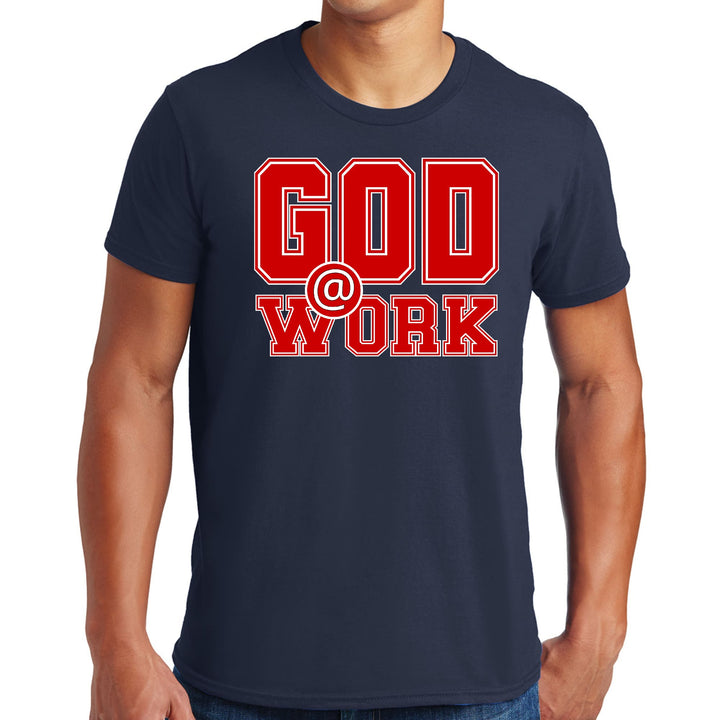 Mens Graphic T-shirt God @ Work Red and White Print - Mens | T-Shirts