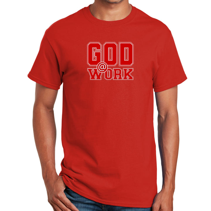 Mens Graphic T-shirt God @ Work Red And White Print - Mens | T-Shirts