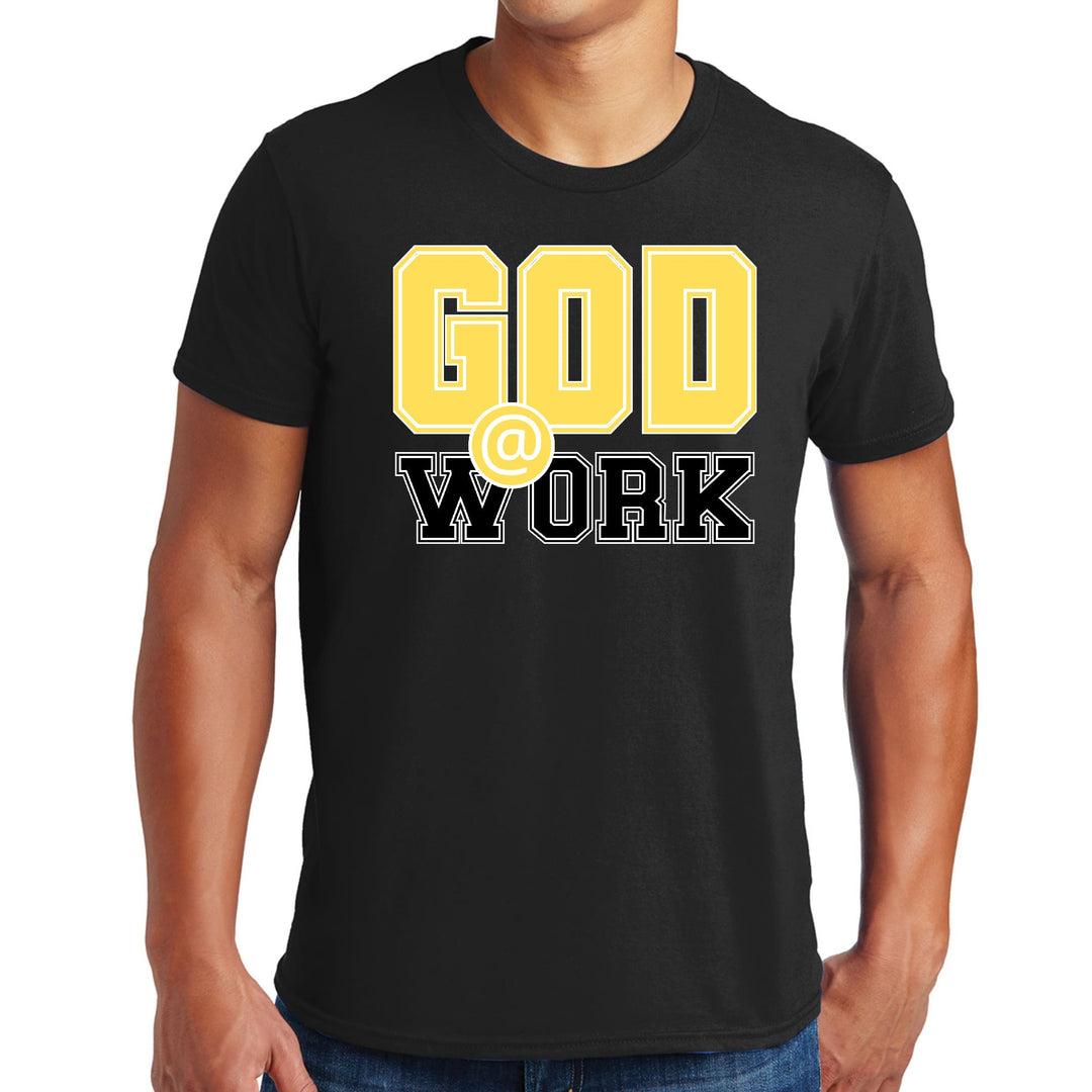 Mens Graphic T-shirt God @ Work Yellow and Black Print - Mens | T-Shirts