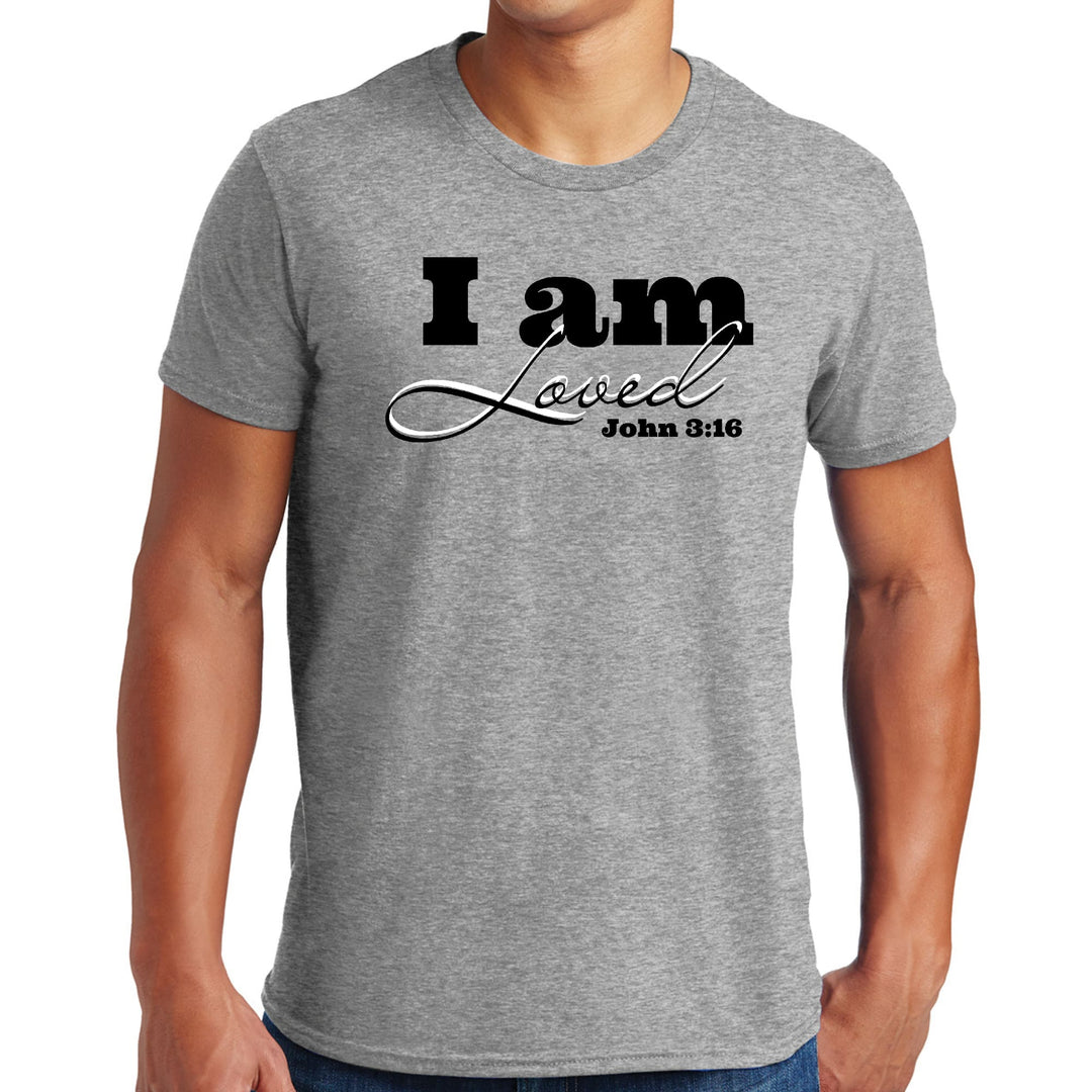 Mens Graphic T-shirt i am Loved - John 3:16 Black Illustration - Mens | T-Shirts