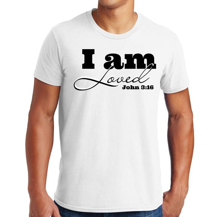 Mens Graphic T-shirt i am Loved - John 3:16 Black Illustration - Mens | T-Shirts