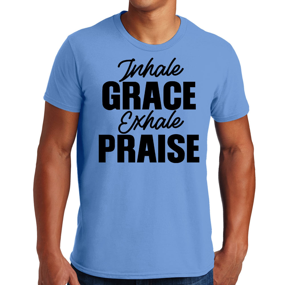 Mens Graphic T-shirt Inhale Grace Exhale Praise Black Illustration - Mens