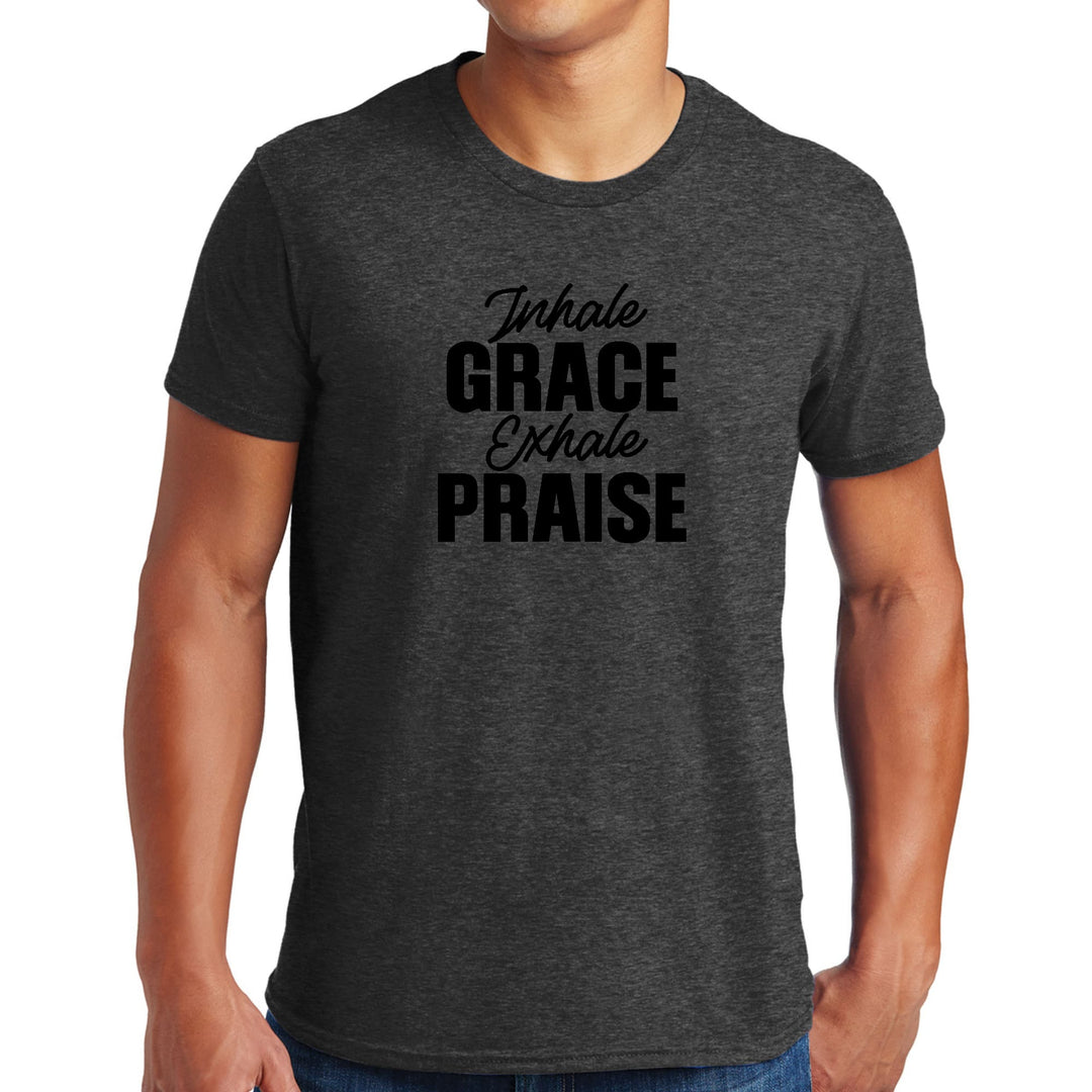 Mens Graphic T-shirt Inhale Grace Exhale Praise Black Illustration - Mens
