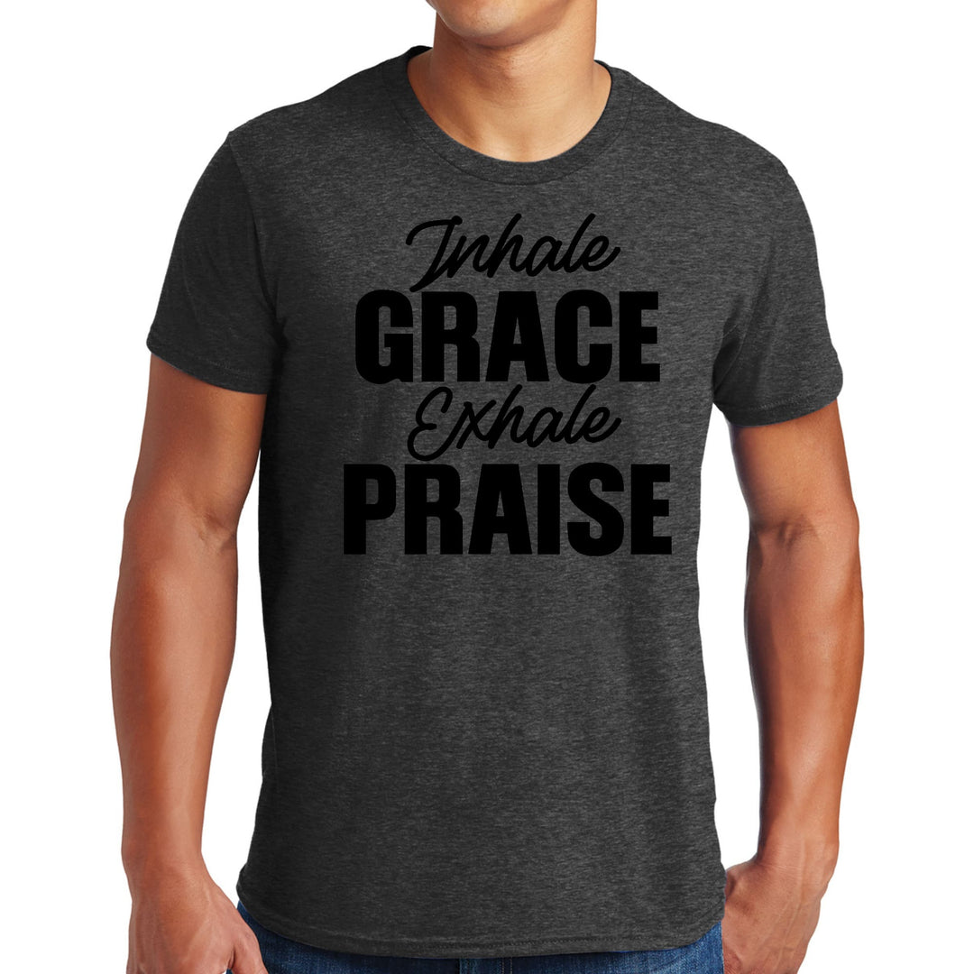 Mens Graphic T-shirt Inhale Grace Exhale Praise Black Illustration - Mens