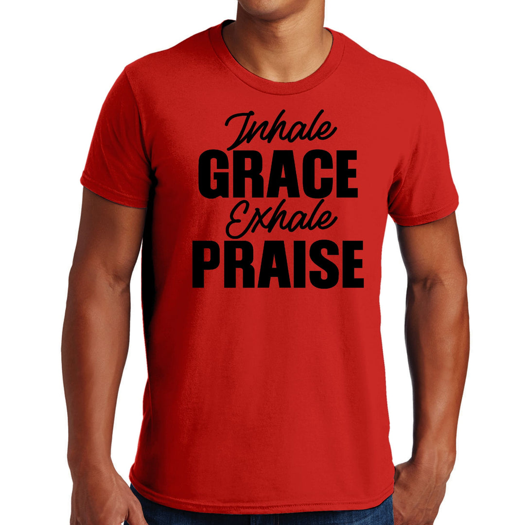 Mens Graphic T-shirt Inhale Grace Exhale Praise Black Illustration - Mens