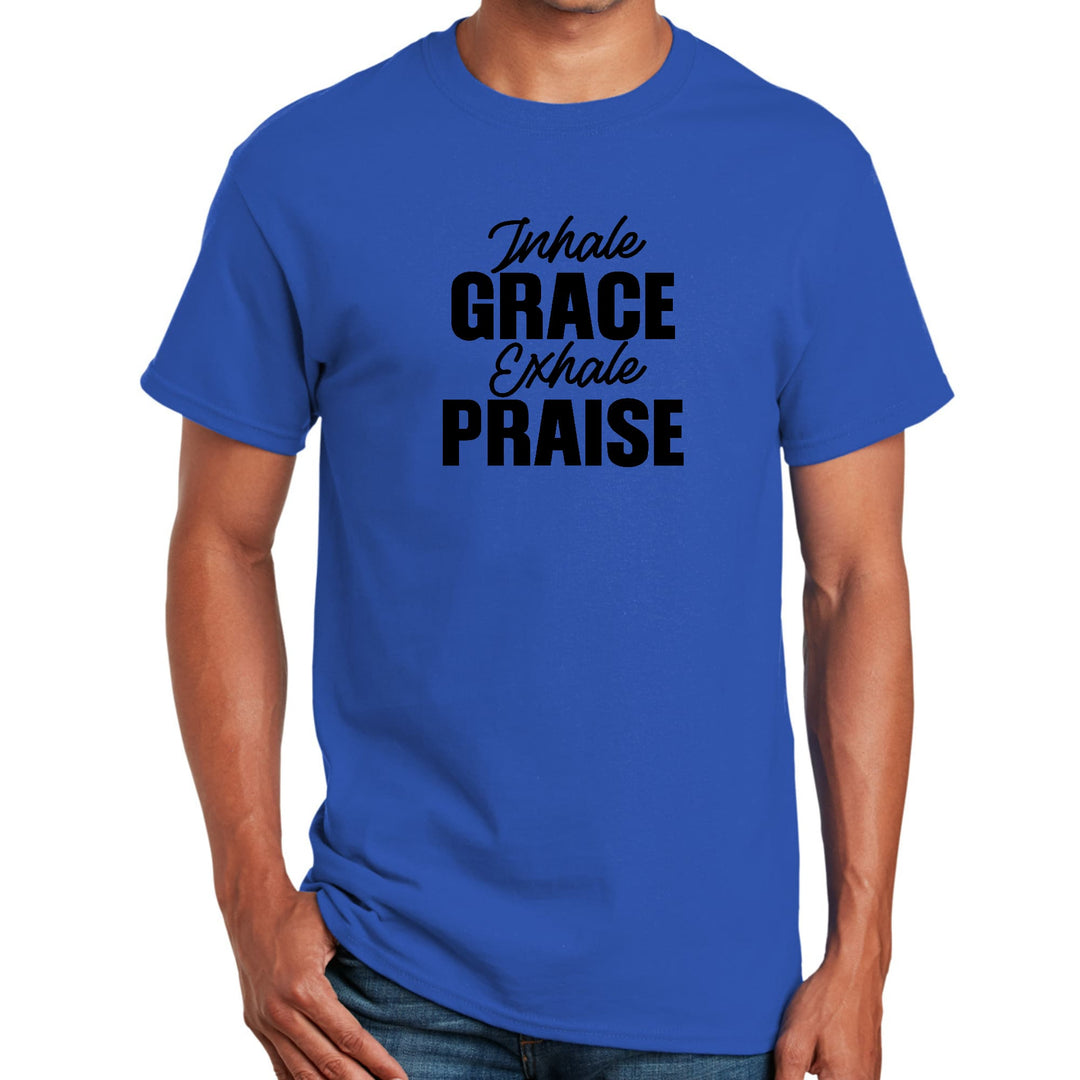 Mens Graphic T-shirt Inhale Grace Exhale Praise Black Illustration - Mens