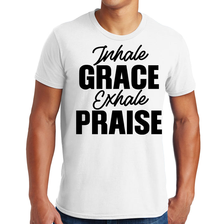 Mens Graphic T-shirt Inhale Grace Exhale Praise Black Illustration - Mens