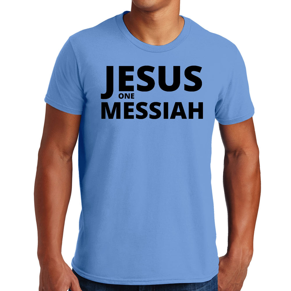 Mens Graphic T-shirt Jesus one Messiah Black Illustration - Mens | T-Shirts