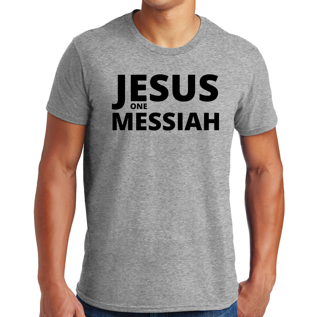 Mens Graphic T-shirt Jesus one Messiah Black Illustration - Mens | T-Shirts