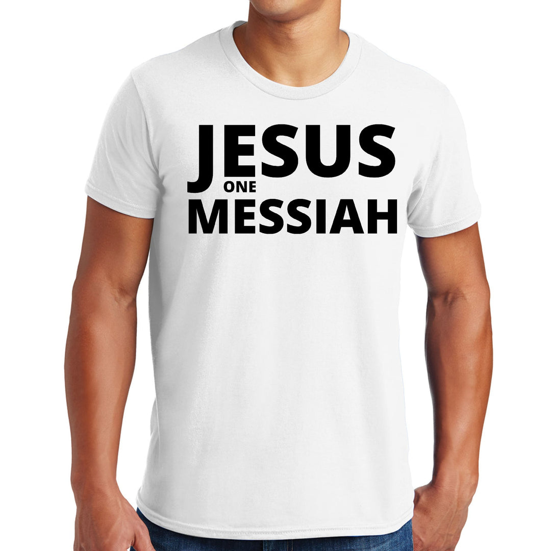 Mens Graphic T-shirt Jesus one Messiah Black Illustration - Mens | T-Shirts