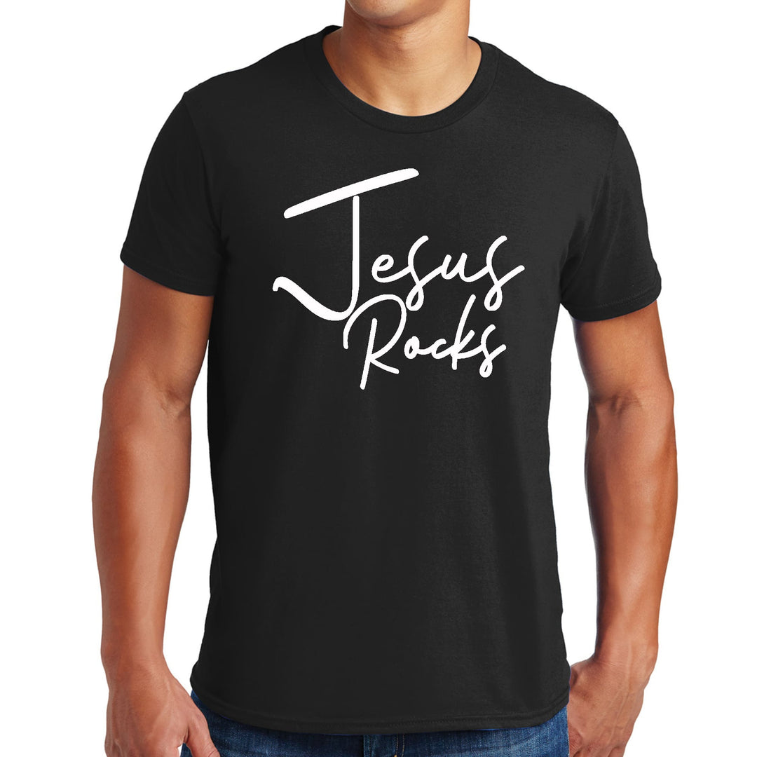 Mens Graphic T-shirt Jesus Rocks Print - Mens | T-Shirts