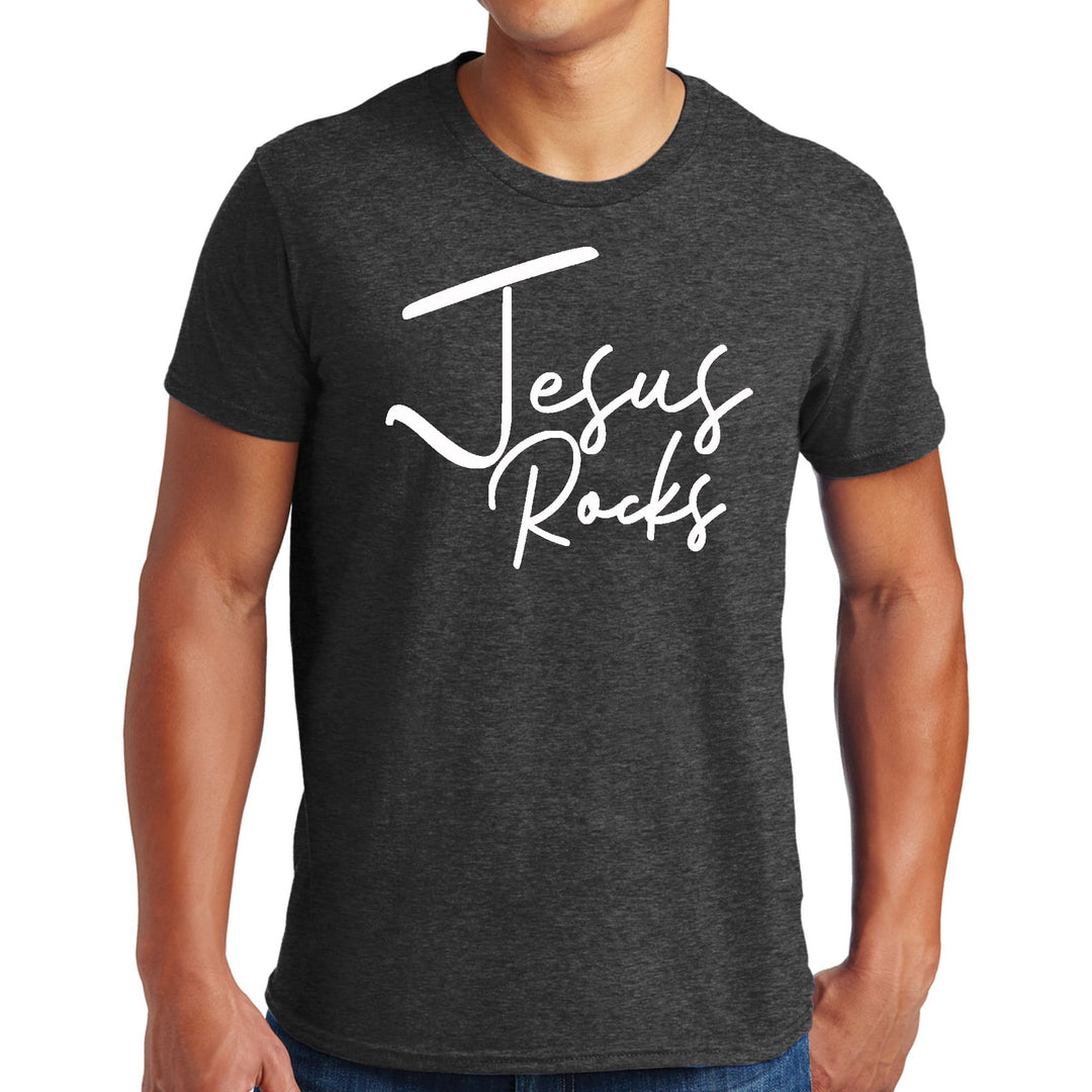 Mens Graphic T-shirt Jesus Rocks Print - Mens | T-Shirts