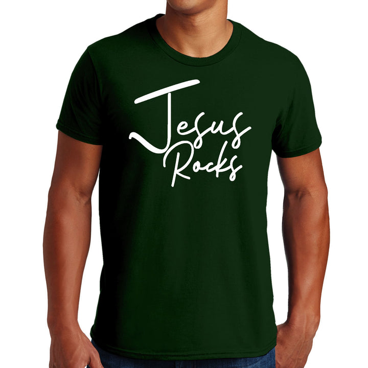 Mens Graphic T-shirt Jesus Rocks Print - Mens | T-Shirts